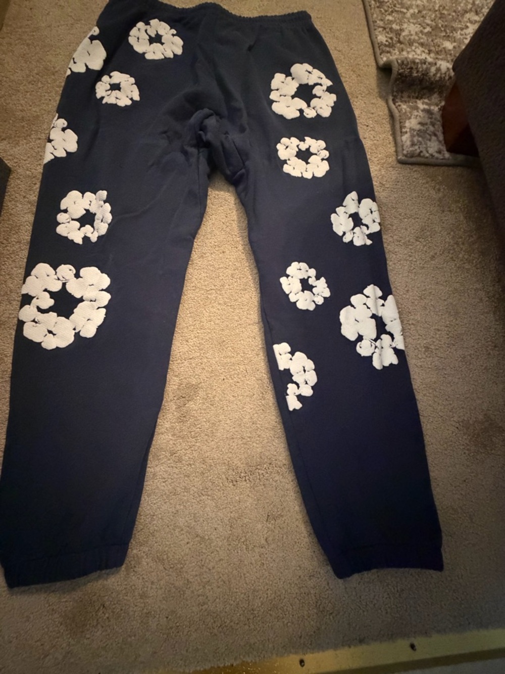 Denim Tears XL Navy Jogger Pants with White cotton Wreath Excellent Condition..